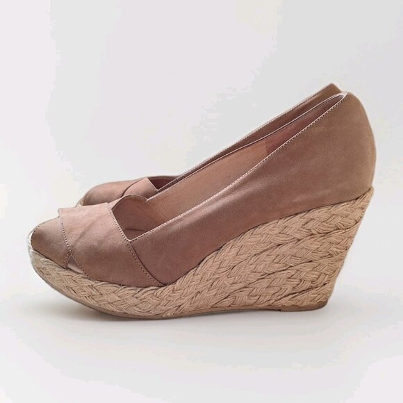KORS BY MICHAEL KORS Tan Suede PEEP TOE Espadrille Wedge Heels SIZE 8M - Picture 2 of 6